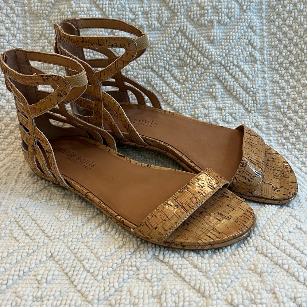 Kenneth Cole Gentle Souls Cork-Textured Strappy Sandals - Brown